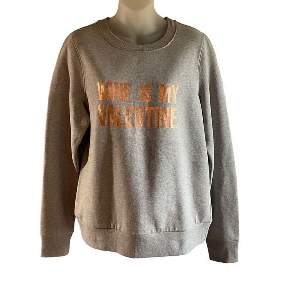 Halogen Sweatshirt Crew Neck Heather Grey Rose Gold Glitter Graphic Large - Picture 1 of 10